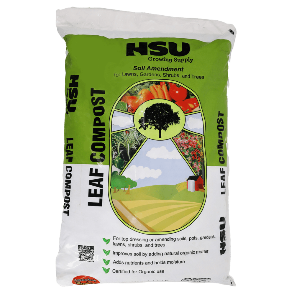 Front of Hsu Leaf Compost bag made from 100% Wisconsin tree leaves