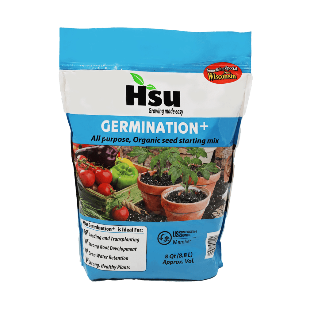 Germination Plus seed starting mix front label for starting seeds and young plants