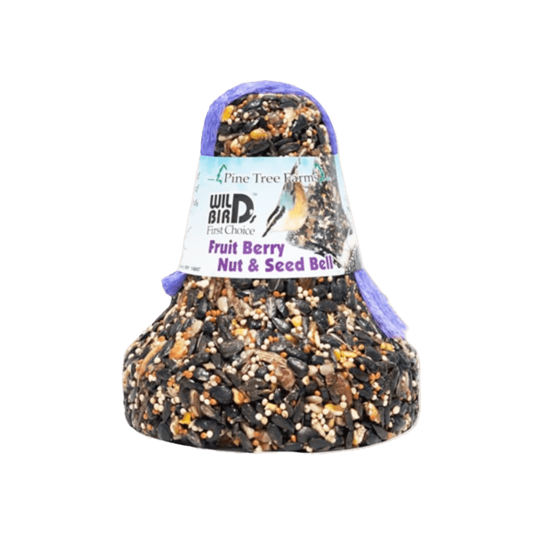 Pine Tree Farms Fruit Berry Nut & Seed Bell with ready-to-hang net, 16 oz.