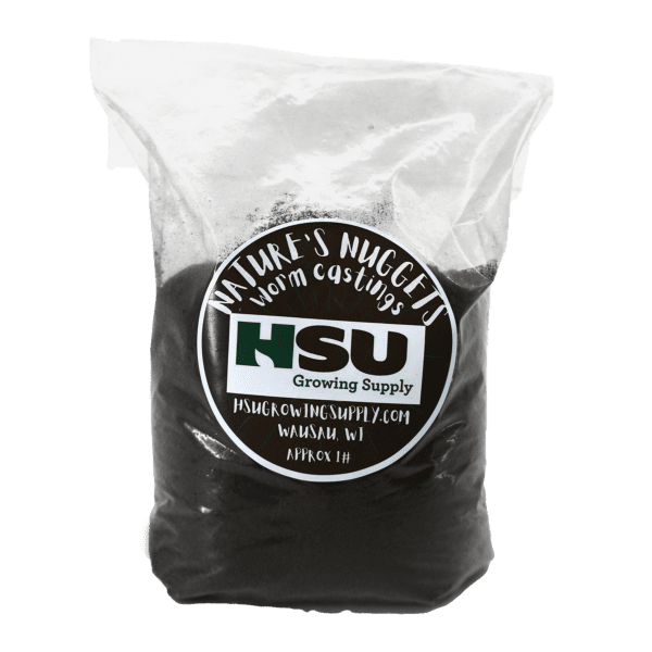 Front of Hsu Worm Castings bag, a natural soil booster with beneficial microbes