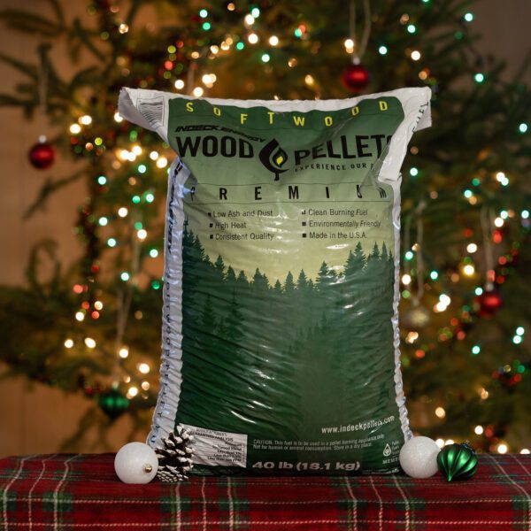 Softwood pellet bags stacked on a pallet.