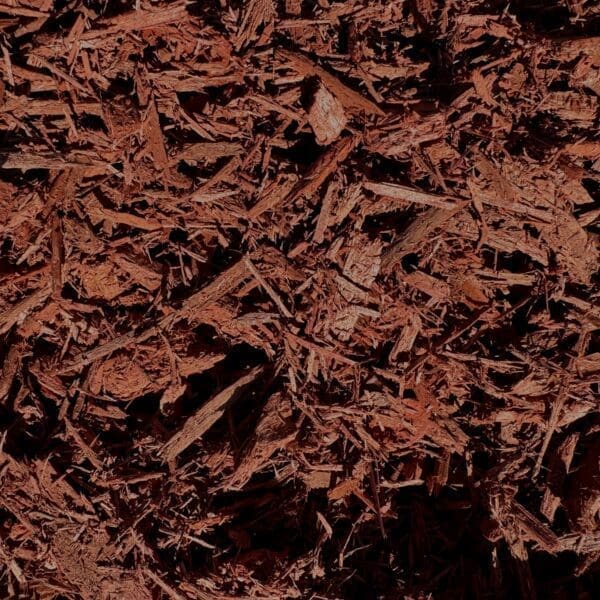 Close-up of HSU Growing Supply Cardinal Red colored mulch.