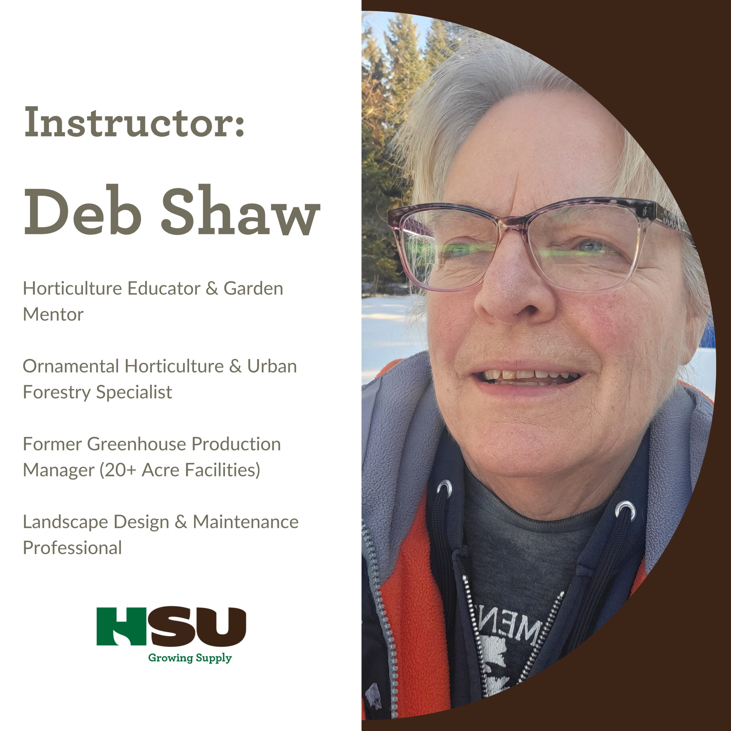 Portrait of Deb Shaw, microgreens workshop instructor at HSU Growing Supply.